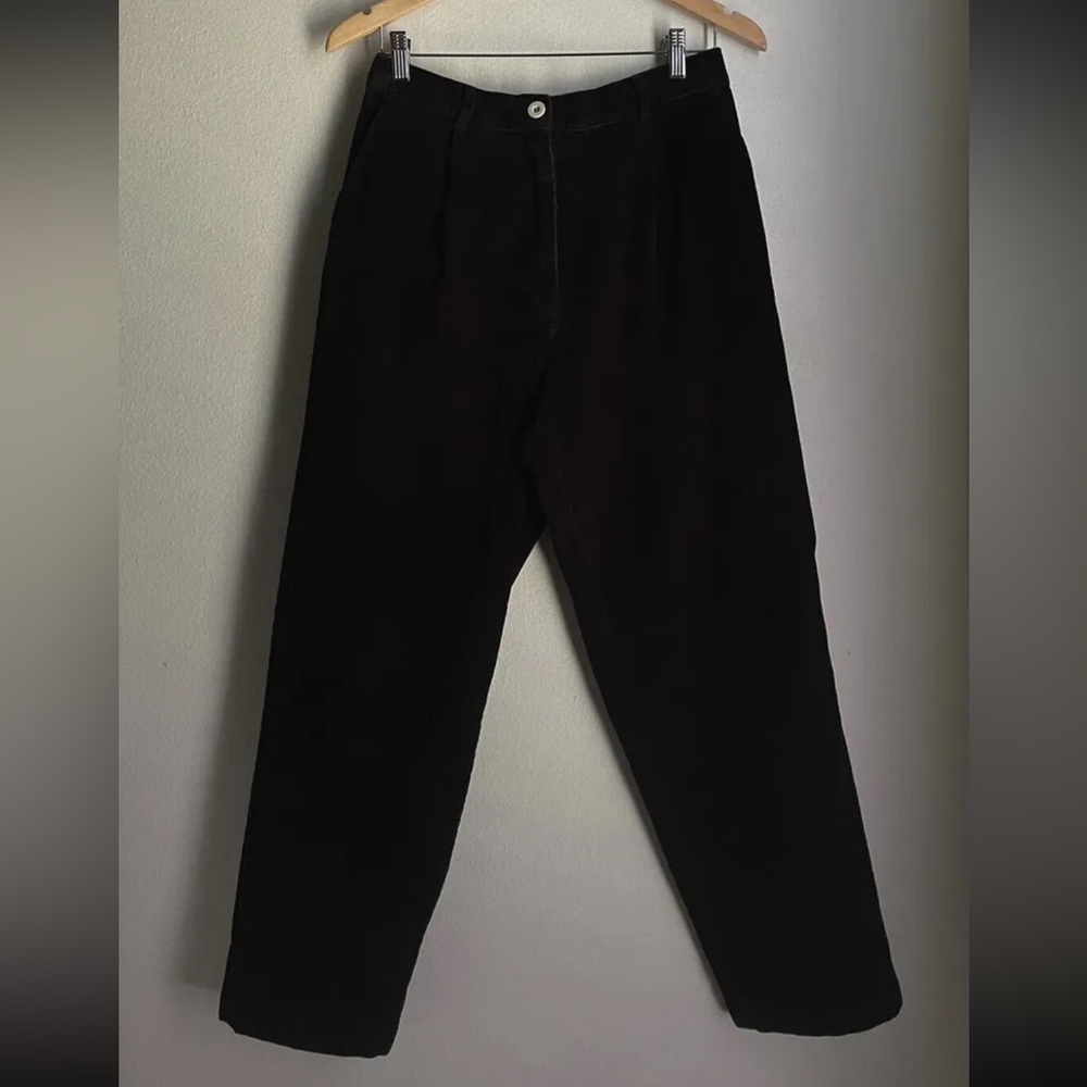 LL Bean Womens 10 Petite Black Corduroy Straight Leg High Rise Stretch Pants